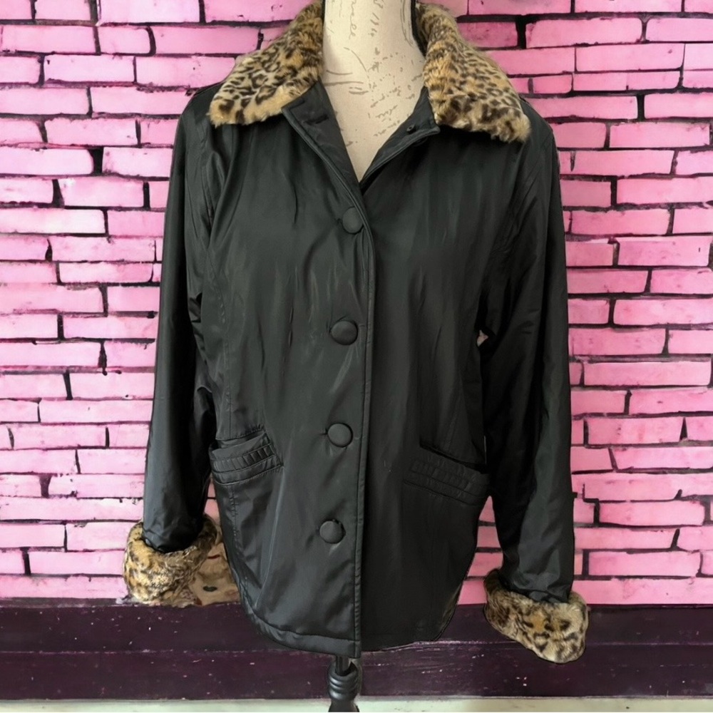 Leopard Trim Black Women's Jacket